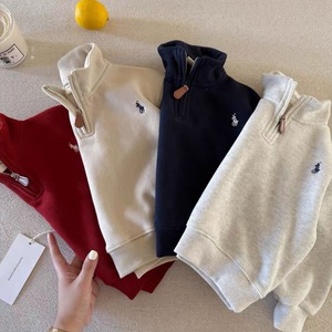 Boys Sweatshirt Solid Color Cotton Half Zip Stand Collar Loose Fit Autumn Casual Sportswear For Kids - Product Image 3