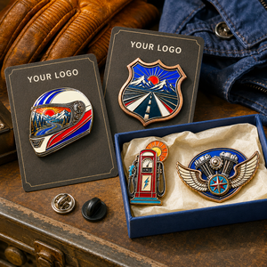 Badges émaillés personnalisés pour moto, voyage en moto, casque vintage, pompe à essence, moteur, épingles de revers - Product Image 3