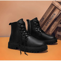 Bottes de travail pour hommes, fabrication OEM, style Martin, dessus en PU artificiel, fermeture éclair latérale, semelle épaisse antidérapante, lacets, bottes à la cheville