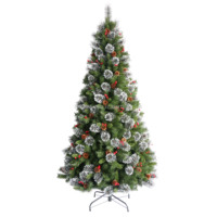 Sapin de Noël artificiel vert de 210 cm avec base articulée, aiguilles de pin en PVC et baies, décoration d'intérieur tendance