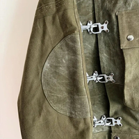 Veste de travail en toile de canard sergé denim, style marin, vintage, avec patchwork, lavage vieilli, fermeture éclair et crochets de fixation, pour pompier