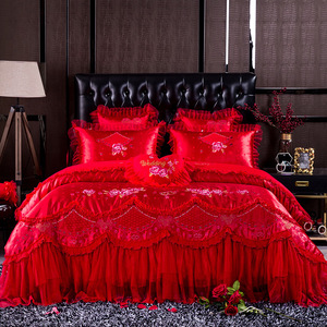 Juego de cama de edredón rojo para boda, juego de cama King Size, sábana para <span class=keywords><strong>cuna</strong></span>, venta al por mayor - Product Image 3