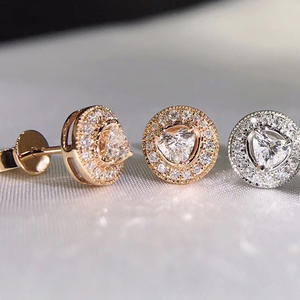 Boucles d'oreilles clous en zircon taille trilobé plaqué or rose pour femme, bijoux de mode classiques pour mariage, ensemble de boucles d'oreilles en alliage - Product Image 4