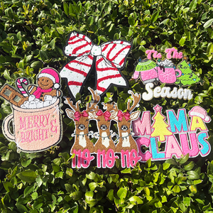 Thêu Tùy Chỉnh Chenille Các Bản Vá Lỗi Vàng Long Lanh Giáng Sinh Claus Vui Vẻ Tươi Sáng Vá Sắt Trên Chenille Các Bản Vá Lỗi Cho Quần Áo - Product Image 1