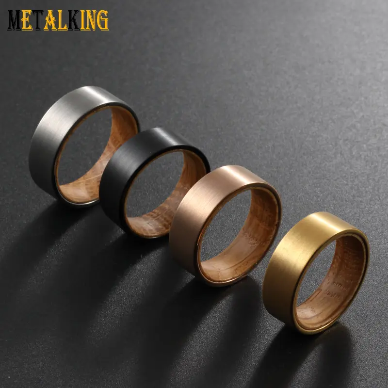 Обручальное кольцо для мужчин и женщин, браслет из карбида вольфрама 8 мм, с деревянной вставкой, с плоским краем, четыре цвета на выбор