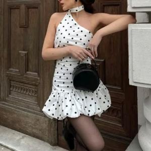 Nuevo Vestido Mini de Verano sin Mangas con Estampado de Lunares y Volantes en el Bajo, Personalizado, para Mujer - Product Image 1