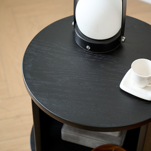 Vintage Style Solid Wood <b>Side</b> <b>Table</b> With Storage For Living Room Coffee <b>Table</b> Minimalist <b>Black</b> Retro Design - Product Image 3