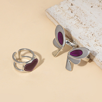 Ensemble de boucles d'oreilles en forme de cœur plaqué argent, design changeant de couleur, taille réglable, cadeau de mariage, de fiançailles, de fête, unisexe, tendance
