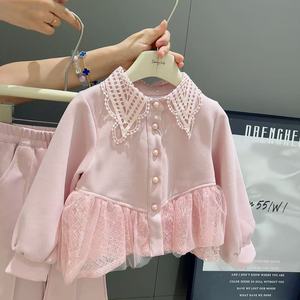 Set Due Pezzi per Bambine con Colletto in Pizzo e <span class=keywords><strong>Paillettes</strong></span>, Top a Maniche Lunghe e <span class=keywords><strong>Pantaloni</strong></span> a Gamba Larga per l'Autunno - Product Image 3