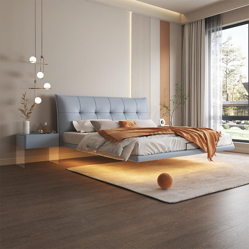 Bleu clair [lit simple] planche de lit en bois en acier