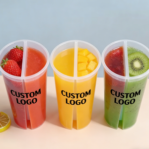 Vaso de Plástico Desechable 2 en 1 de Pared Simple con Doble Compartimento, 90 mm de Diámetro, 350 ml, para Jugo con Hielo para Café - Product Image 2