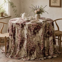 Nappe florale Hollyhock, motif botanique de fleurs rouges et roses, pour salle à manger et cottage