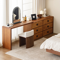 Bureau de maquillage en bois de style Mid-Century Modern Wabi Sabi avec six tiroirs vintage pour chambre et bureau à domicile