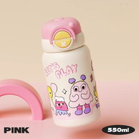 Thermos à double paroi en acier inoxydable pour enfants de 550 ml, gobelet à eau isolé sous vide, design de dessin animé, bouchon anti-fuite, maintien de la chaleur pendant 6 à 12 heures
