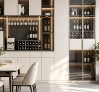 Armoire à vin intégrée moderne sur mesure, meuble bar vitrine à cadre doré avec éclairage LED, buffet de rangement pour salle à manger