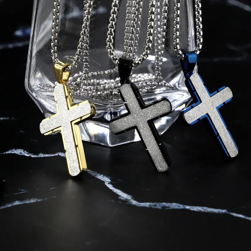 Custom Gold Black Silver 316 Stainless Steel Waterproof Cross Necklace Pendant Men