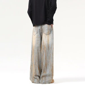 American Retro Wasteland <span class=keywords><strong>da</strong></span> <span class=keywords><strong>uomo</strong></span> t-Dye Jeans larghi <span class=keywords><strong>pantaloni</strong></span> larghi con zampa larga <span class=keywords><strong>pantaloni</strong></span> stile tempo libero di alta qualità - Product Image 5