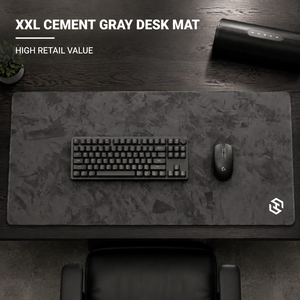 Tapis de bureau gris ciment minimaliste personnalisé XXL, tapis de souris de jeu imperméable avec bords cousus, logo OEM personnalisé, fabricant en gros - Product Image 5