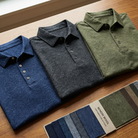Kaos Rajut Pria Premium Lengan Pendek Bahan Wol Merino Bernapas, Pewarnaan Benang Solid, Kasual, Kancing Depan, Bisnis Kasual