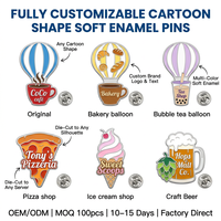 Ballon à air chaud en métal découpé sur mesure, nickel brillant, émail doux pour |   Fabricant de badges de personnages de dessins animés pour la marque OEM Cafe