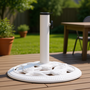 Base per Ombrellone da Patio in Ghisa Bianca, Rotonda 15.7 Pollici, Arredamento Tradizionale da Esterno - Product Image 2