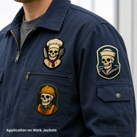 Parche Táctico Personalizado para Ropa de Trabajo, Diseño Retro de Esqueleto, Insignia Bordada para Construcción, Chef, Mecánico, Venta al Por Mayor
