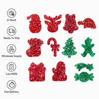 Lot de patchs à sequins pour sapin de Noël, emblèmes de bonhomme en pain d'épices scintillants, autocollants de chaussettes de Noël rouges en gros, stock prêt à expédier