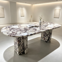 Ensemble de table à manger moderne haut de gamme en marbre Calacatta violet ovale pour appartement et hôtel
