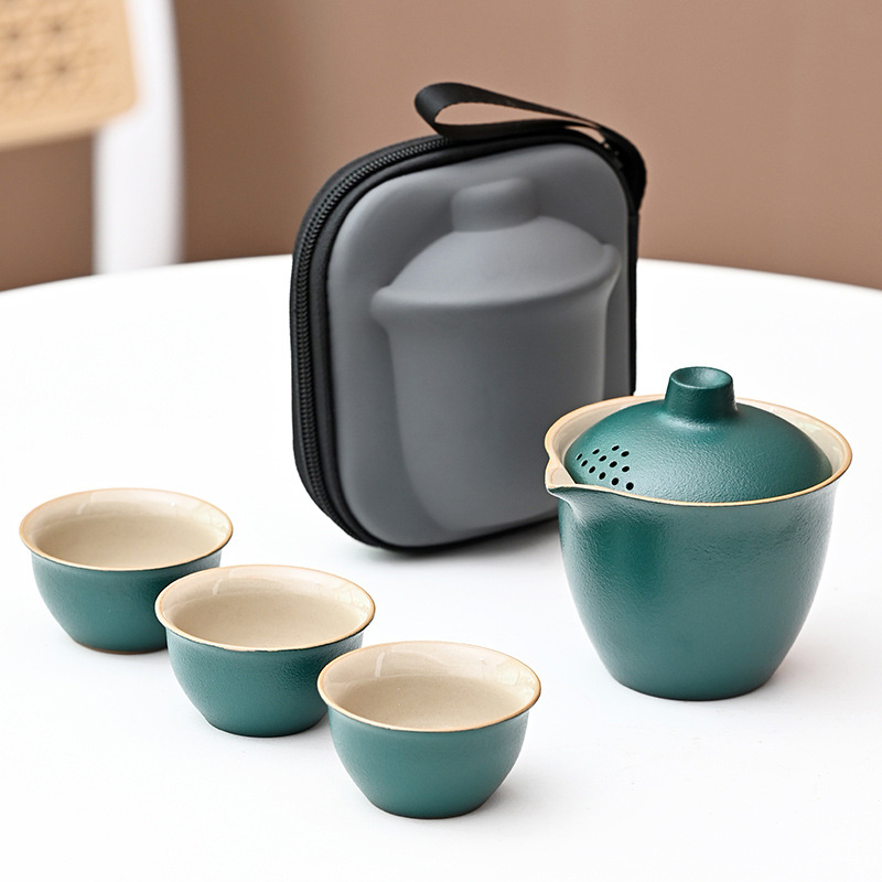 Petit ensemble de tasses rapides en poterie noire - Vert