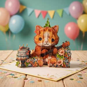Carte pop-up 3D Joyeux Anniversaire Chat Guitare, artisanale, en papier vietnamien, design personnalisé, décoration de maison pour Thanksgiving, meilleures ventes - Product Image 5