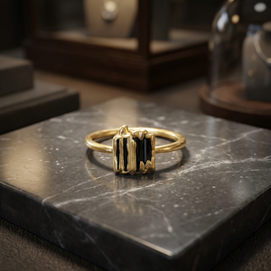 100% Natural <b>Black</b> Tourmaline Rough Gemstone 18K Gold Plated Handmade Bohemian Gypsy Setting Minimalist Unisex <b>Ring</b> Size US 8 - Product Image 3