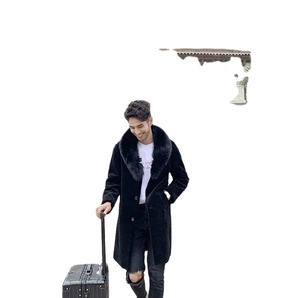 Manteau en cuir et <span class=keywords><strong>fourrure</strong></span> pour <span class=keywords><strong>homme</strong></span>, mi-long, en fausse <span class=keywords><strong>fourrure</strong></span> de vison, doublé de polaire, rembourré, chaud, pour hommes d'âge moyen et âgés - Product Image 2
