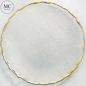 Flower Shape Dinnerware 13 Inch Gold Rimmed Glass Dinner Plate ForWedding Decoration Charger Plate For Wedding