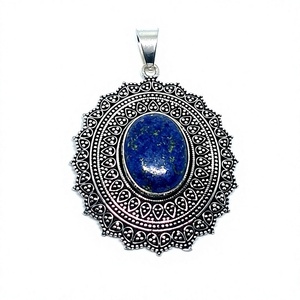 Collier en argent avec pendentif en pierre Lapis, bijou et pendentif en grande pierre - Product Image 1