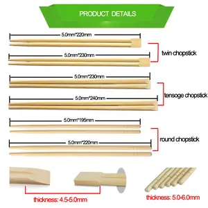 2024 Baguettes jetables rondes en bambou de 20cm de haute qualité avec emballage