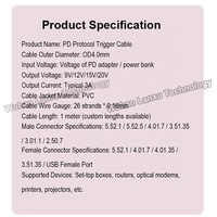 Câble de charge USB Type C vers prise d'alimentation DC 5.5x2.1mm 9V 15V 20V 12V 3A avec déclencheur PD pour routeur Wifi, modem, projecteur, caméra, ordinateur portable