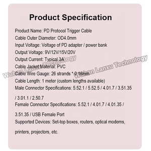 <span class=keywords><strong>Cable</strong></span> de Carga USB Tipo C a DC 5.5x2.1mm, 9V 15V 20V 12V 3A PD, para Router Wifi, Módem, Proyector, Cámara, Laptop - Product Image 2