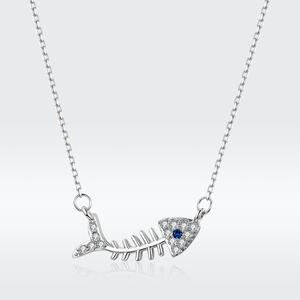 S925 de pescado de plata collar de hueso para dama Chapado en platino collar de plata esterlina para mujer SCN376 - Product Image 6