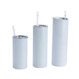 Vaso recto de acero inoxidable de 12 oz para sublimación, doble pared, aislado, con revestimiento de transferencia, para viaje, coche, taza con pajita - Product Image 1