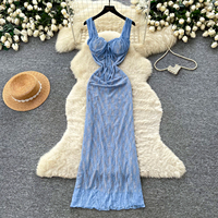 Robe longue moulante sans manches en dentelle pour femme, froncée avec nœud sur le devant, idéale pour l'été