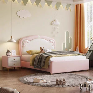 Cama Infantil de Diseño Moderno con Armazón de Madera Tapizada en Cuero, Tamaño King, con Diseño Minimalista de Osito y Princesa - Product Image 6