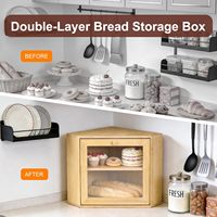 Boîte à pain d'angle gain de place en bambou, double couche, avec fenêtre transparente, hermétique, en bois, pour cuisine