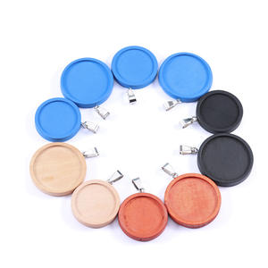 원형 나무 펜던트 블랭크 카보숑 베이스 세팅 트레이 쥬얼리 제작용 카메오 베젤 프레임 - Product Image 5