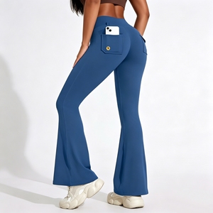 Women High Waist Elastic Waist Flare Yoga <b>Pants</b> with Back Pockets <b>Butt</b> <b>Lifting</b> Quick Dry Workout Leggings - Product Image 3
