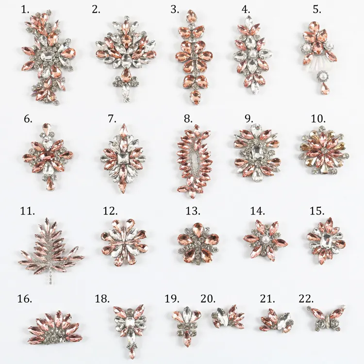 Rhinestone Flower Leaf Floral Brooch Pin Applique Iron On Patches for Wedding Dress