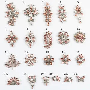 Rhinestone Flower Leaf Floral Brooch Pin Applique Iron On Patches For Wedding Dress