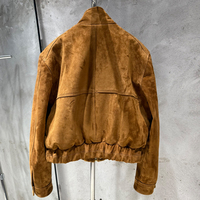 Chaqueta Bomber de Gamuza para Mujer, Chaqueta de Piloto Vintage de Piel de Oveja Genuina, Chaqueta de Gamuza Real de Manga Larga