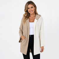 Cardigan en tricot surdimensionné à capuche, longueur mi-longue, pull décontracté - Plusieurs couleurs personnalisées disponibles pour la vente en gros