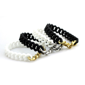 Nuovi Arrivi Gioielli alla Moda Bracciali in Silicone Plastica Gomma Bianco e Nero per Uomo e Donna Bracciale a Catena Cubana Placcato Oro - Product Image 1