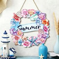 Letrero de bienvenida de madera con diseño de playa de verano, impresión 2D, decoración de tablero plano de madera para pared o puerta, estilo costero.